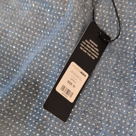 Fashion Nova Light Blue Sparkle Straight Leg Jeans - Picture 2 of 2